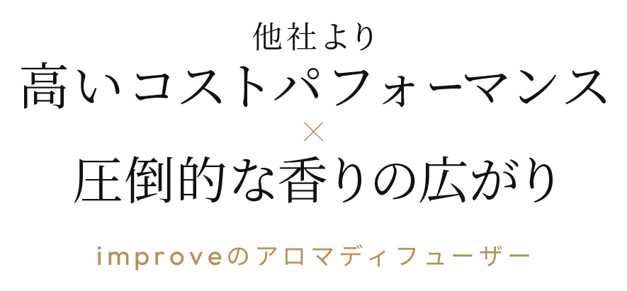 他社より高いコストパフォーマンス圧倒的な香りの広がり
imroveのアロマディフューザー